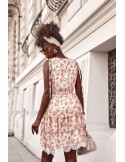 Lovely floral dress with ruffles, beige and coral 30400 - Online store - Boutique